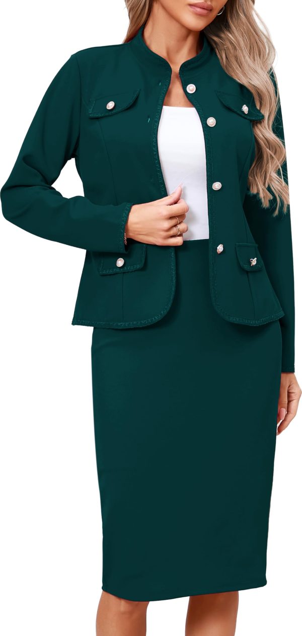 61LUK4eQX4L.jpg Women 2 Piece Business Suit Elegant Blazer Jacket and Skirt Sets Work Formal Office Clothes Suits