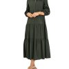 Women Flowy Maxi Dresses Casual V Neck Smocked Tiered Babydoll Sundress Beach Long Skirt with Pockets