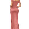 Women's Sexy Off Shoulder Satin High Split Ruched Style Evening Party Maxi Dress