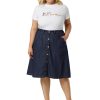 Plus Size Women's Denim Skirts Tie Waist A-Line with Pockets Midi Summer Jeans Skirts