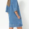 Womens Denim Shirt Dress Summer Collared V Neck Mini Casual Jean Dresses with Pockets