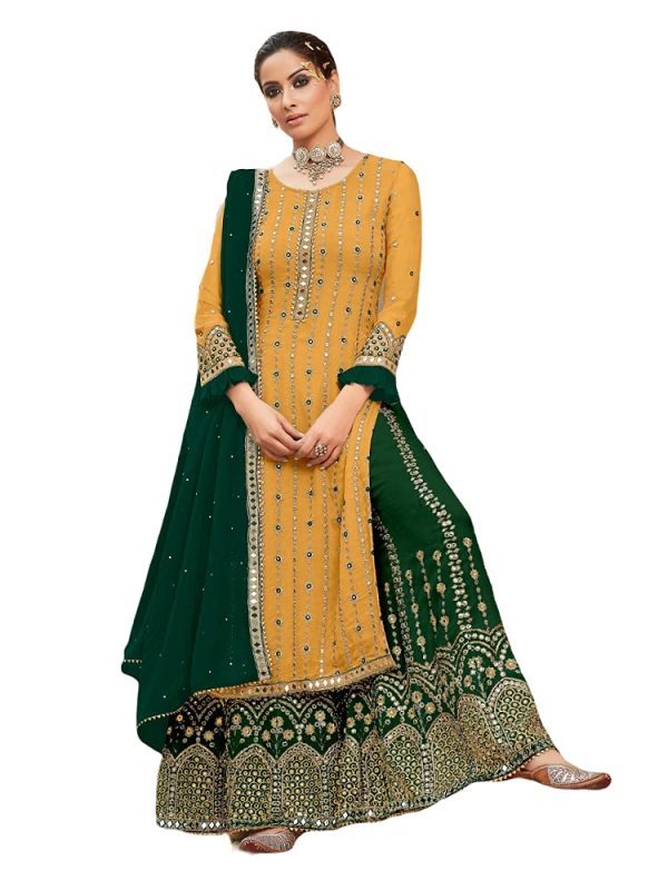 61R1BQ8cZCL.jpg Fashion Ready to Wear Indian/Pakistani Party Wear Dresses Palazzo Style Salwar Suit With Embroidered Work
