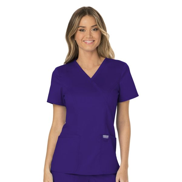 Scrubs for Women Mock Wrap Top with 3 Pocket, Back Princess Seams WW610