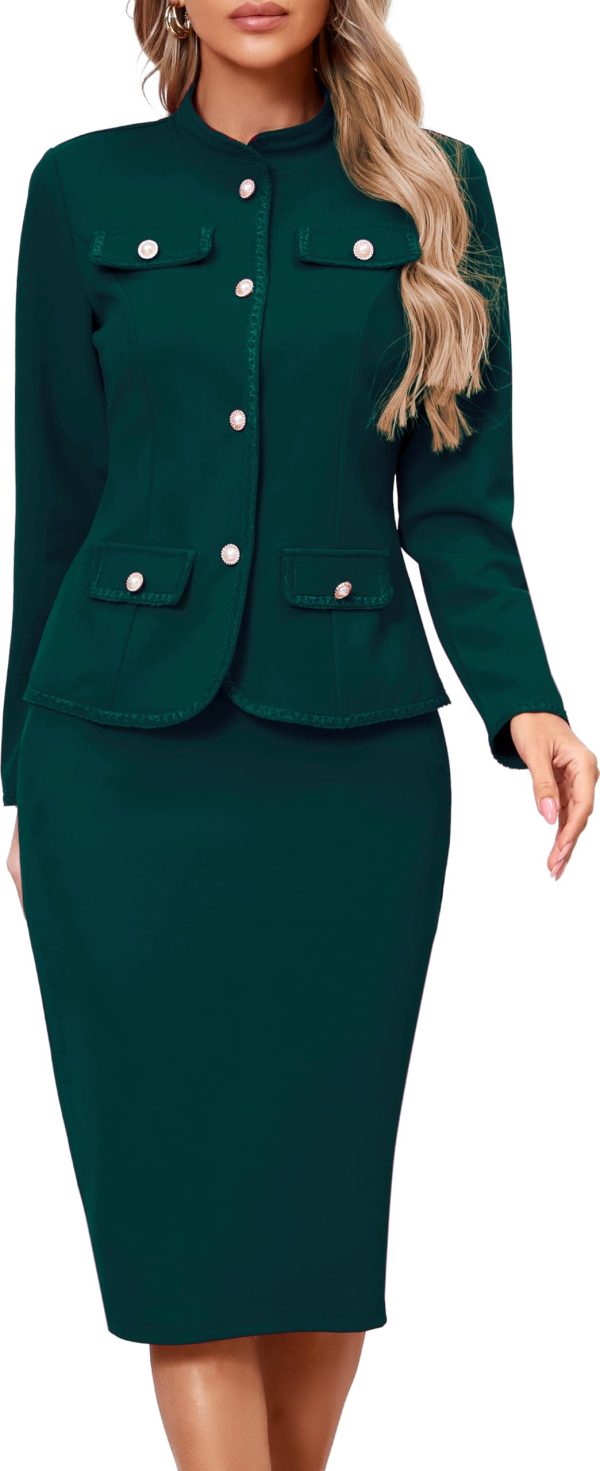 61XtH3jaqL.jpg Women 2 Piece Business Suit Elegant Blazer Jacket and Skirt Sets Work Formal Office Clothes Suits