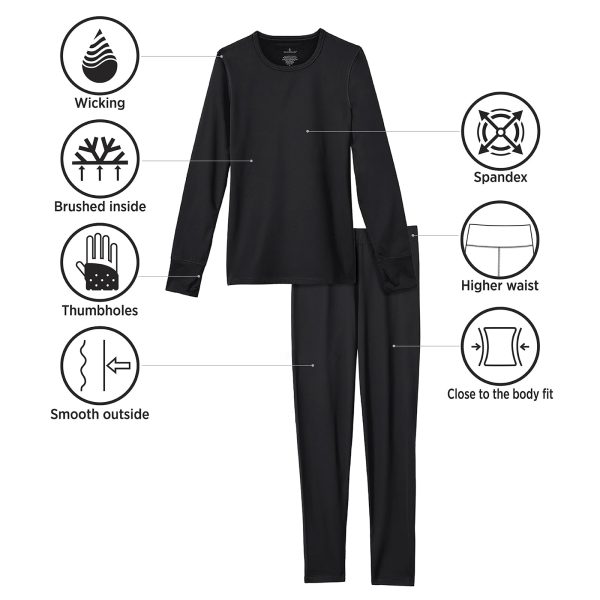 Womens Fleece Lined Thermal Long Sleeve Shirt and Leggings - Top and Bottom Base Layer Lounge Sets for Women