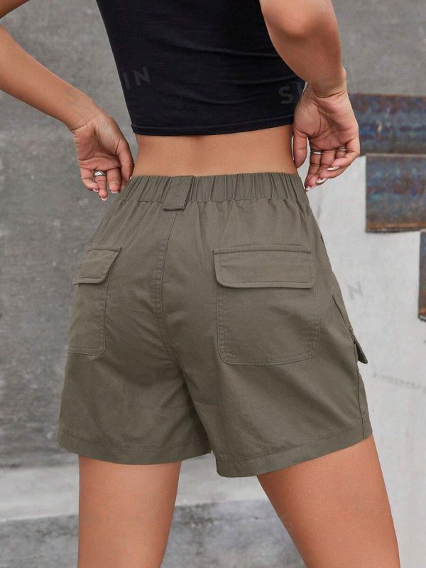 Cargo Shorts for Women 2024 Casual Summer Elastic High Waisted Button Up Comfy Cotton Hiking Shorts with Pockets