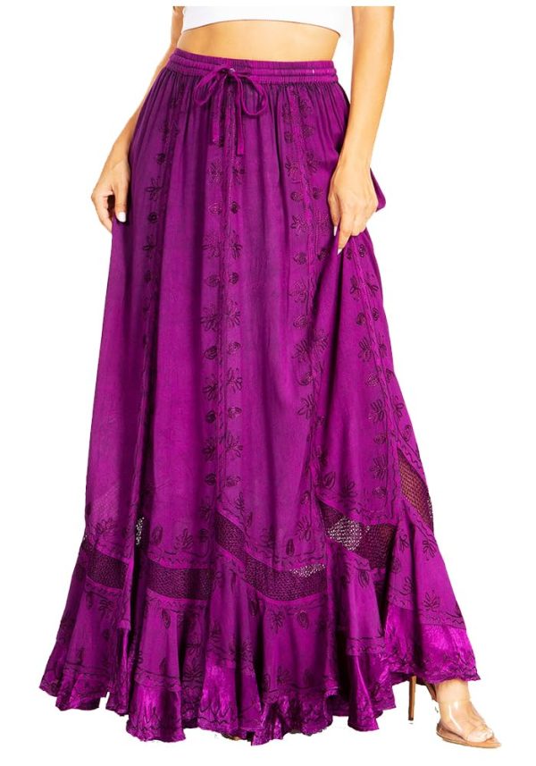 61aMpLLVrRL.jpg Ivy Second Women's Maxi Boho Elastic Waist Embroidered A Line Long Skirt