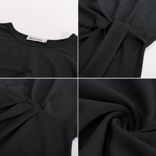 61b9ItN3FgL.jpg Womens Cap Sleeve Tops 2025 Summer Tie Waist Crew Neck Elegant Blouse Dressy Casual Work Business Shirts