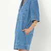 Womens Denim Shirt Dress Summer Collared V Neck Mini Casual Jean Dresses with Pockets