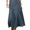 A-Line High Rise Vintage Wash Stitch Detail Long Denim Skirt Without Belt
