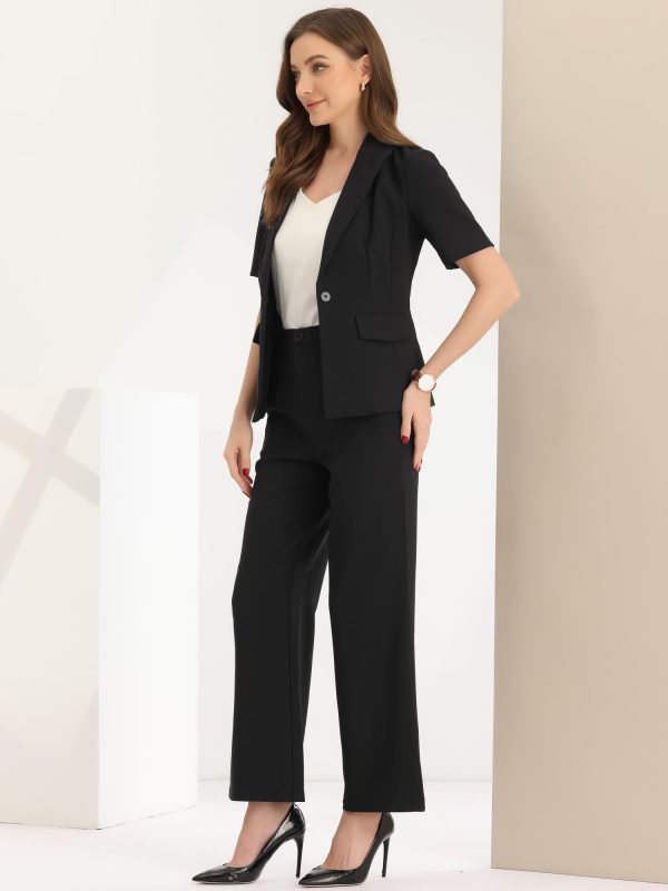 61dzCsTVsEL.jpg Short Sleeve Blazer Pant Suits Set for Women Business Casual 2 Piece Work Outfits