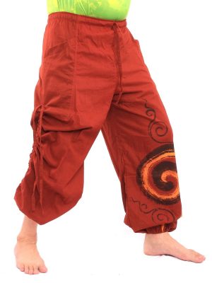 Harem Pants for Men & Women, Cotton Baggy Trousers, Adjustable Length, Drawstring Waist, 2 Pockets, One Size