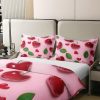 3D Cartoon Cherry Kids Duvet Cover 100% Cotton Queen Size,Botanical Leaves Love Heart Bedding Set for Girls Women,Tropical Fruit