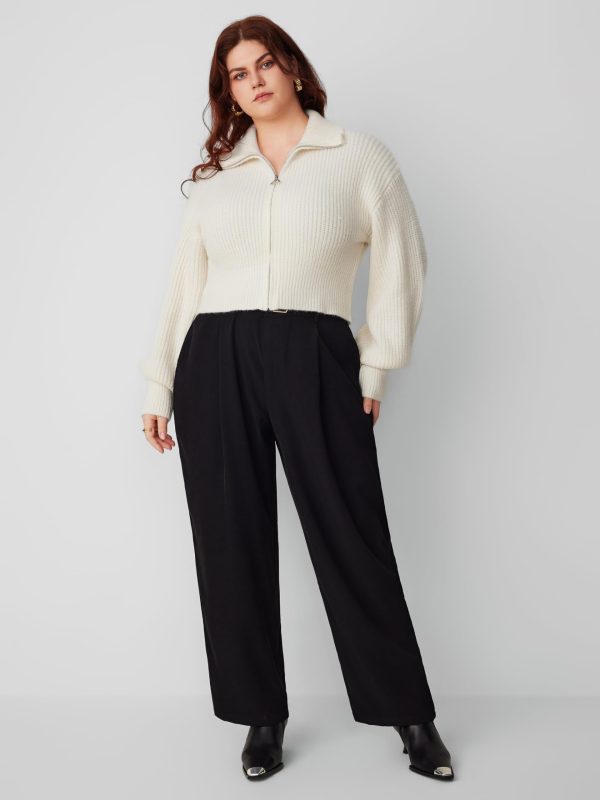 61k5lEq9TNL.jpg High Waist Solid Tapered Trousers with Belt Curve & Plus