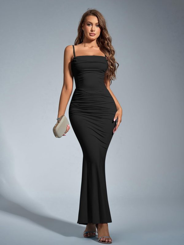 61k66Iz4DXL.jpg Women's Bodycon Maxi Dress Spaghetti Strap Sleeveless Elegant Long Formal Wedding Guest Dresses