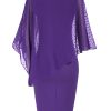 Women's Sleeveless Cape Dress with Chiffon Overlay Sequin Bodycon Pencil Dress