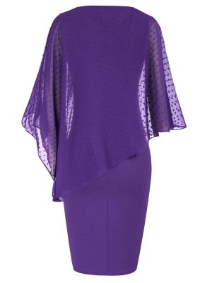 Women's Sleeveless Cape Dress with Chiffon Overlay Sequin Bodycon Pencil Dress