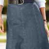 A-Line High Rise Vintage Wash Stitch Detail Long Denim Skirt Without Belt