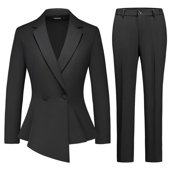 61pk4to6PbL.jpg Women's Suit Outfits Set 2 Piece Ruffle Blazer with Pants Suit Set Long Sleeve Business Casual