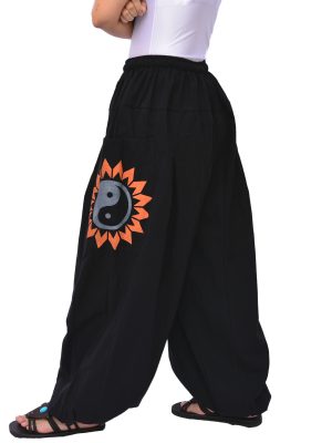 Baggy Yoga Harem Pants Men Women Casual Lounge Trousers 2 Big Pockets, One Size, Elastic Waist