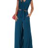 Women's Summer 2 Piece Outfits 2025 Cap Sleeve V Neck Belted Crop Tops Wide Leg Pant Sets Casual Tracksuit