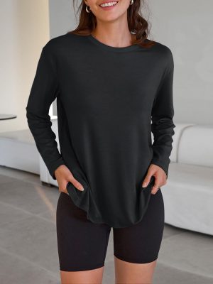 Womens Oversized Long Sleeve T Shirts 2025 Basic Crewneck Tee Fall Tops Casual Workout Y2K Clothes