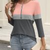 Women’s 3/4 Length Sleeve Tops Summer Color Block Zipper T Shirts Casual Ladies Tees