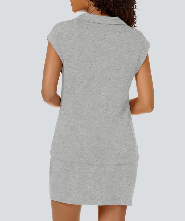 Womens Two Piece Skirt Sets Tennis Outfits Casual Cap Sleeve Lapel Shirt Summer Athletic Sport Short Skort Set