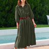 Women Flowy Maxi Dresses Casual V Neck Smocked Tiered Babydoll Sundress Beach Long Skirt with Pockets