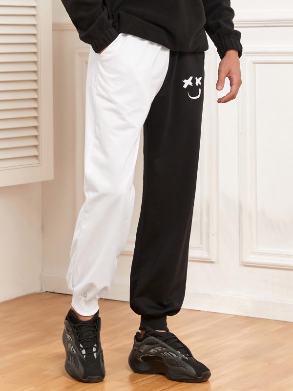 Men's Sweatpants Tapered Gym Running Workout Pants Cartoon Face Print Athletic Drawstring Joggers with Pockets