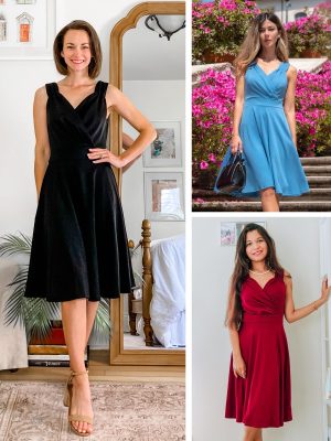 Women's Sleeveless Wrap V-Neck A-line Bridesmaid Cocktail Party Dress