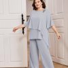 Plus Size Mother of Bride Pant Suits 2 Piece Chiffon Sets Ruffle Layers Wedding Guest Outfit