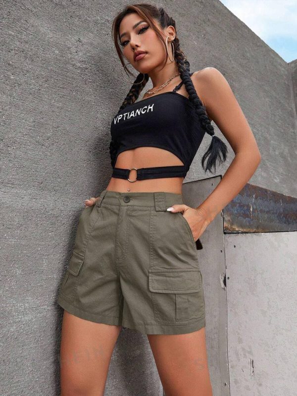 Cargo Shorts for Women 2024 Casual Summer Elastic High Waisted Button Up Comfy Cotton Hiking Shorts with Pockets