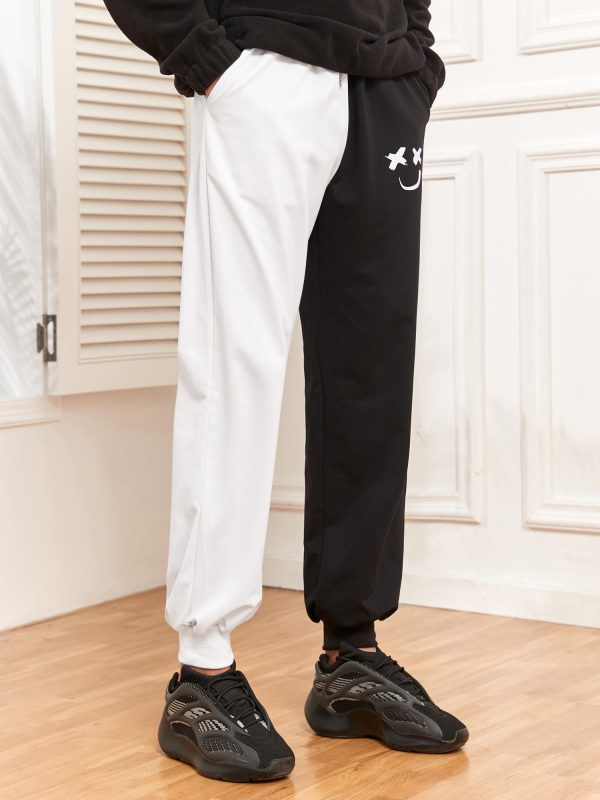 Men's Sweatpants Tapered Gym Running Workout Pants Cartoon Face Print Athletic Drawstring Joggers with Pockets