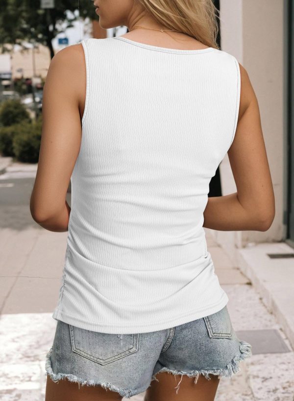 71AbvJgPItL.jpg Tank Top with Built in Bra for Women Casual Summer Sleeveless Tops Slim Fitted V Neck Ruched Cami Shirts