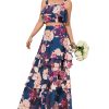 Women's Summer 2 Piece Outfits Floral Print Strap Crop Tops Tiered Ruffle Skirt Sets Maxi Long Dress
