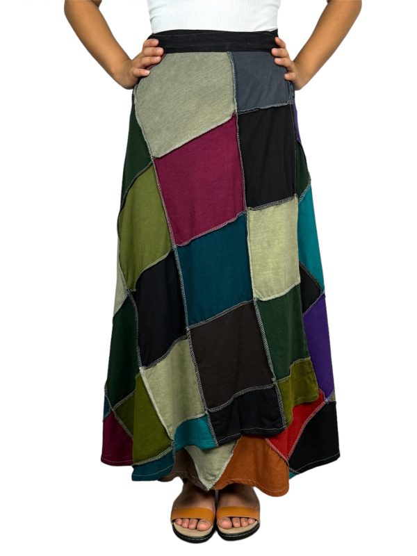 71BshIoKRTL.jpg Women's 2025 Spring Distressed Boho Gypsy Hippie Patched Skirt - Adjustable Wrapper Long Skirts for Women