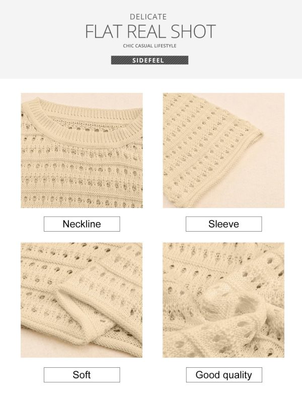 Womens Sweaters Lightweight Casual Long Sleeve Loose Crochet Hollow Out Knit Pullover Tops Clothing