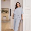 Plus Size Mother of Bride Pant Suits 2 Piece Chiffon Sets Ruffle Layers Wedding Guest Outfit