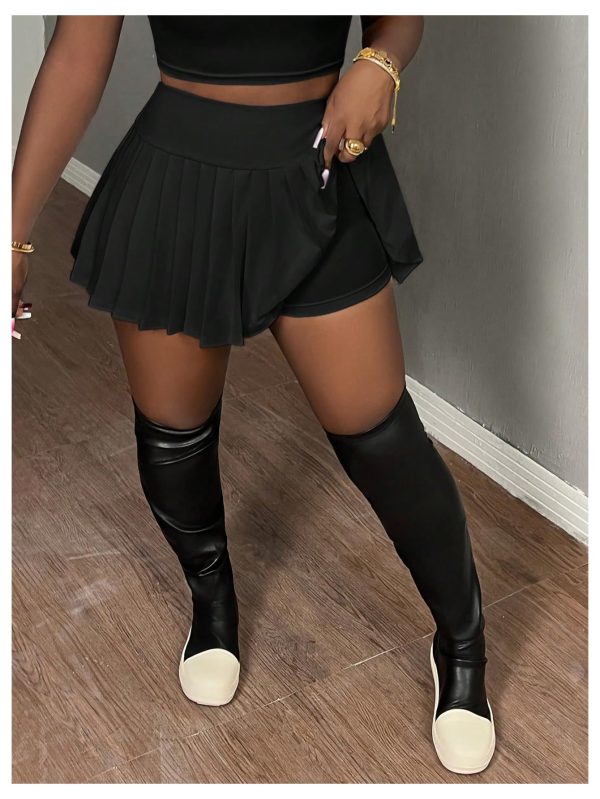 Women's Skirt Sets 2 Piece Outfits Long Sleeve Crop Top with Pleated Mini Skirt Set Party Outfits for Women