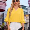 Blouse for Women Dressy Casual Spring Summer 3/4 Ruffle Sleeve Tops Double Layered Business Casual Tunic Work Shirts