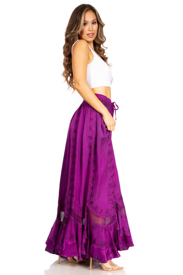 71Ed4cfJTsL.jpg Ivy Second Women's Maxi Boho Elastic Waist Embroidered A Line Long Skirt
