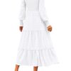 Women Spring Wedding Guest Maxi Dress Elegant Puff Long Sleeve Summer Smocked Empire Waist Swing Flowy Long Dresses