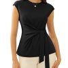 Womens Cap Sleeve Tops 2025 Summer Tie Waist Crew Neck Elegant Blouse Dressy Casual Work Business Shirts