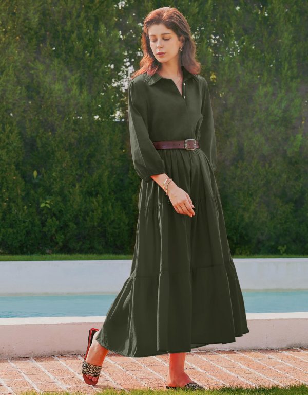 71Koj5cftLL.jpg Women Flowy Maxi Dresses Casual V Neck Smocked Tiered Babydoll Sundress Beach Long Skirt with Pockets