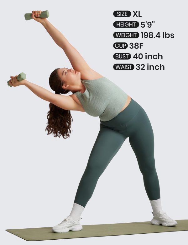 Womens Seamless Ribbed Longline High Neck Sports Bra - Racerback Padded Slim Fit Crop Tank Top with Built in Pads
