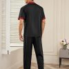 Men Satin Silk Pajamas Set 2 Piece Button Down Sleepwear Long Pants Loungewear with Pockets