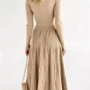 Womens Long Sleeve Midi Sweater Dress Wrap V Neck Pleated A Line Fit Flare Elegant Knit Maxi Dress