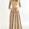 Womens Long Sleeve Midi Sweater Dress Wrap V Neck Pleated A Line Fit Flare Elegant Knit Maxi Dress
