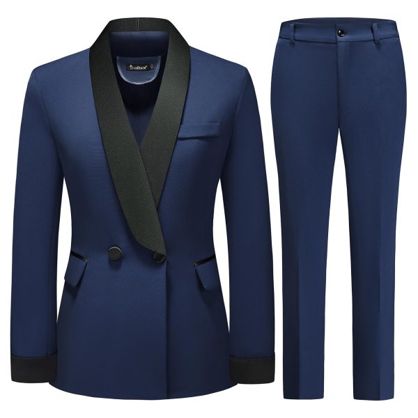 Women's Pants Suit 2 Piece Set Smil Fit Jacket Shawl Sollar Blazer Dress for Women